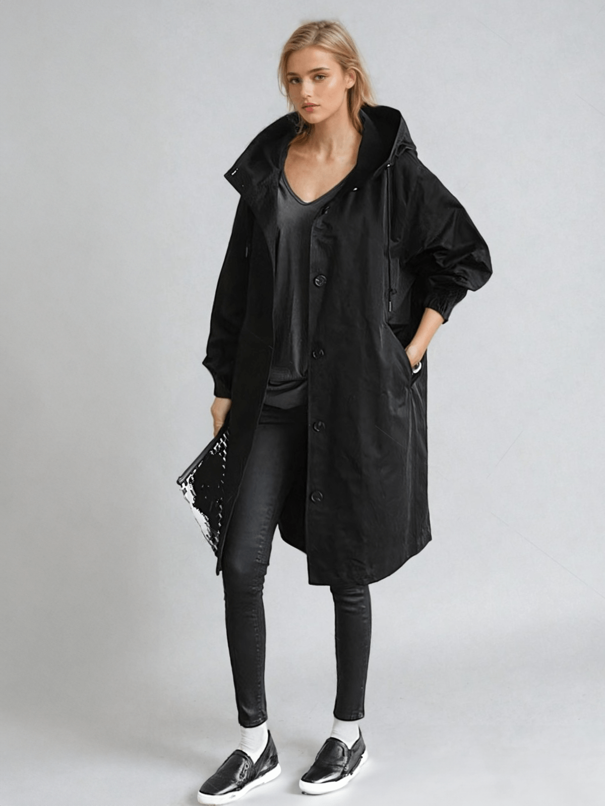 Women's Water-Repellent Trench Coat Long Sleeve Belted Classic Outerwear