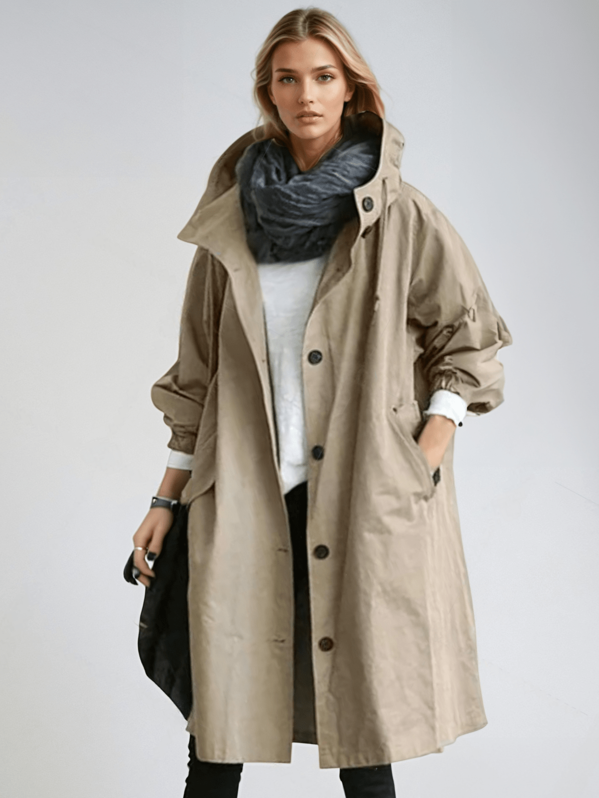 Women's Water-Repellent Trench Coat Long Sleeve Belted Classic Outerwear