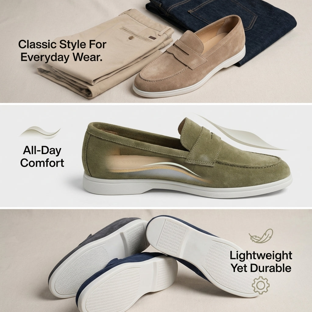 Men's Suede Penny Loafers Classic Slip-On Casual Stylish Everyday Footwear
