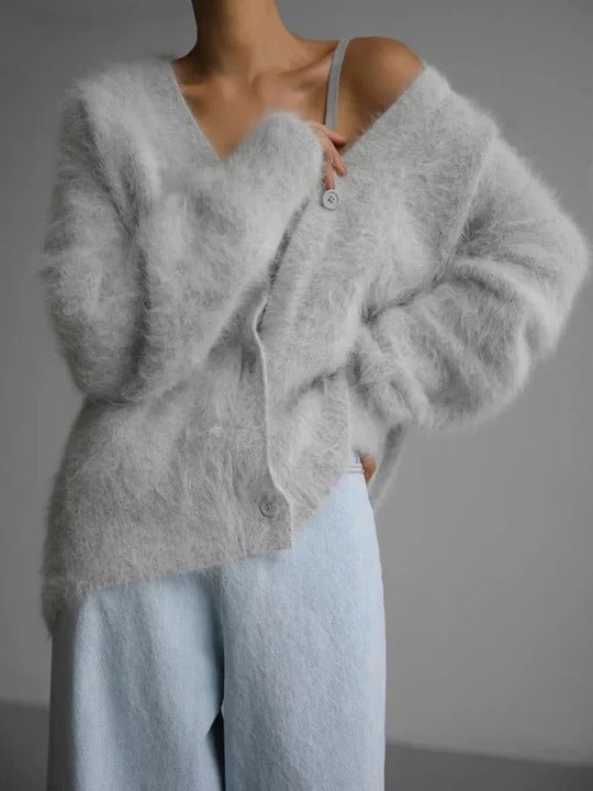 Women's Oversized Knit Cardigan V-Neck Long Sleeve Button Front Cozy Style