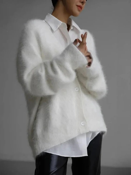 Women's Oversized Knit Cardigan V-Neck Long Sleeve Button Front Cozy Style