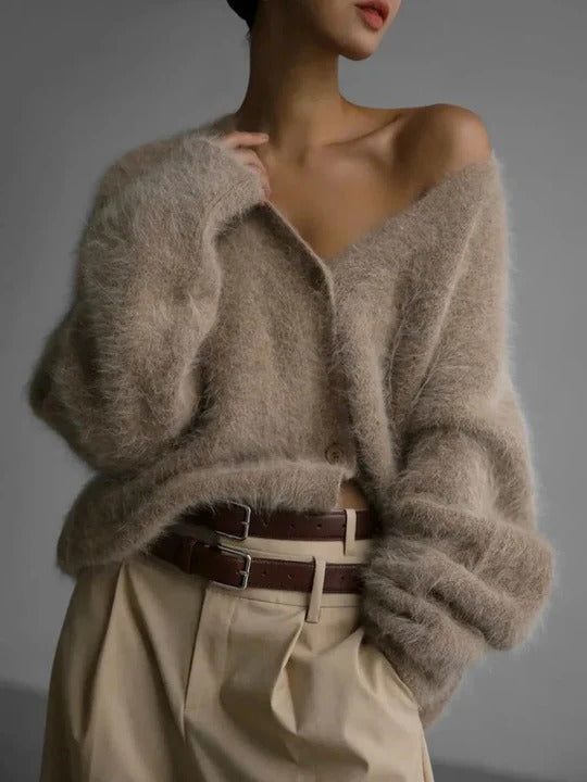 Women's Oversized Knit Cardigan V-Neck Long Sleeve Button Front Cozy Style