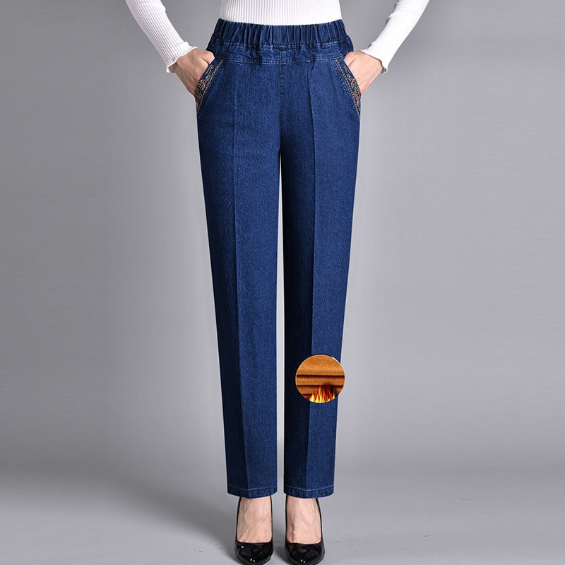 Women's Casual Jeans Relaxed Fit Side Pockets Elastic Waist Everyday Wear