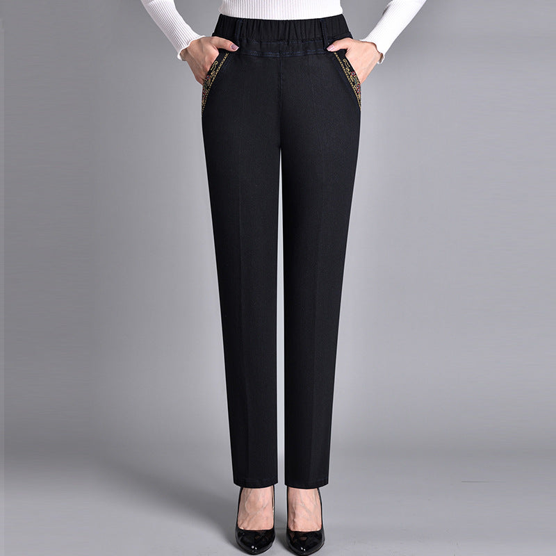Women's Casual Jeans Relaxed Fit Side Pockets Elastic Waist Everyday Wear