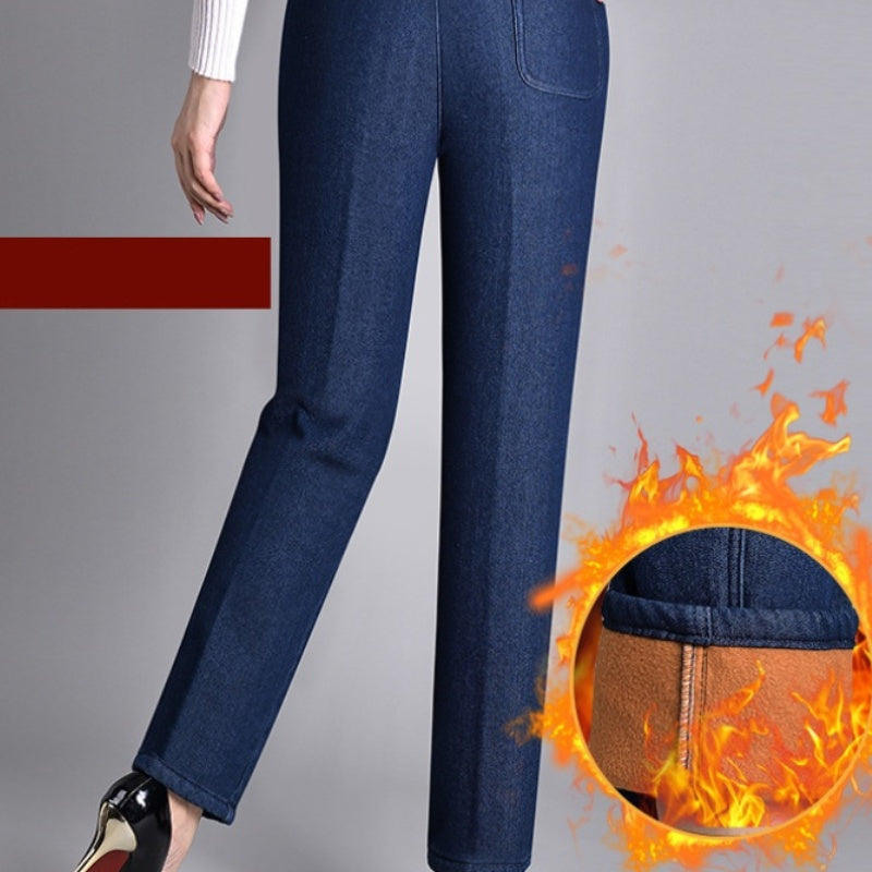 Women's Casual Jeans Relaxed Fit Side Pockets Elastic Waist Everyday Wear