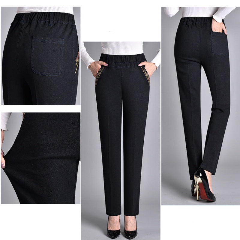 Women's Casual Jeans Relaxed Fit Side Pockets Elastic Waist Everyday Wear