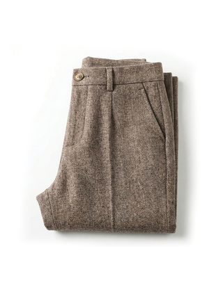 Men's Tailored Herringbone Pants Slim Fit Classic Style Formal Wear