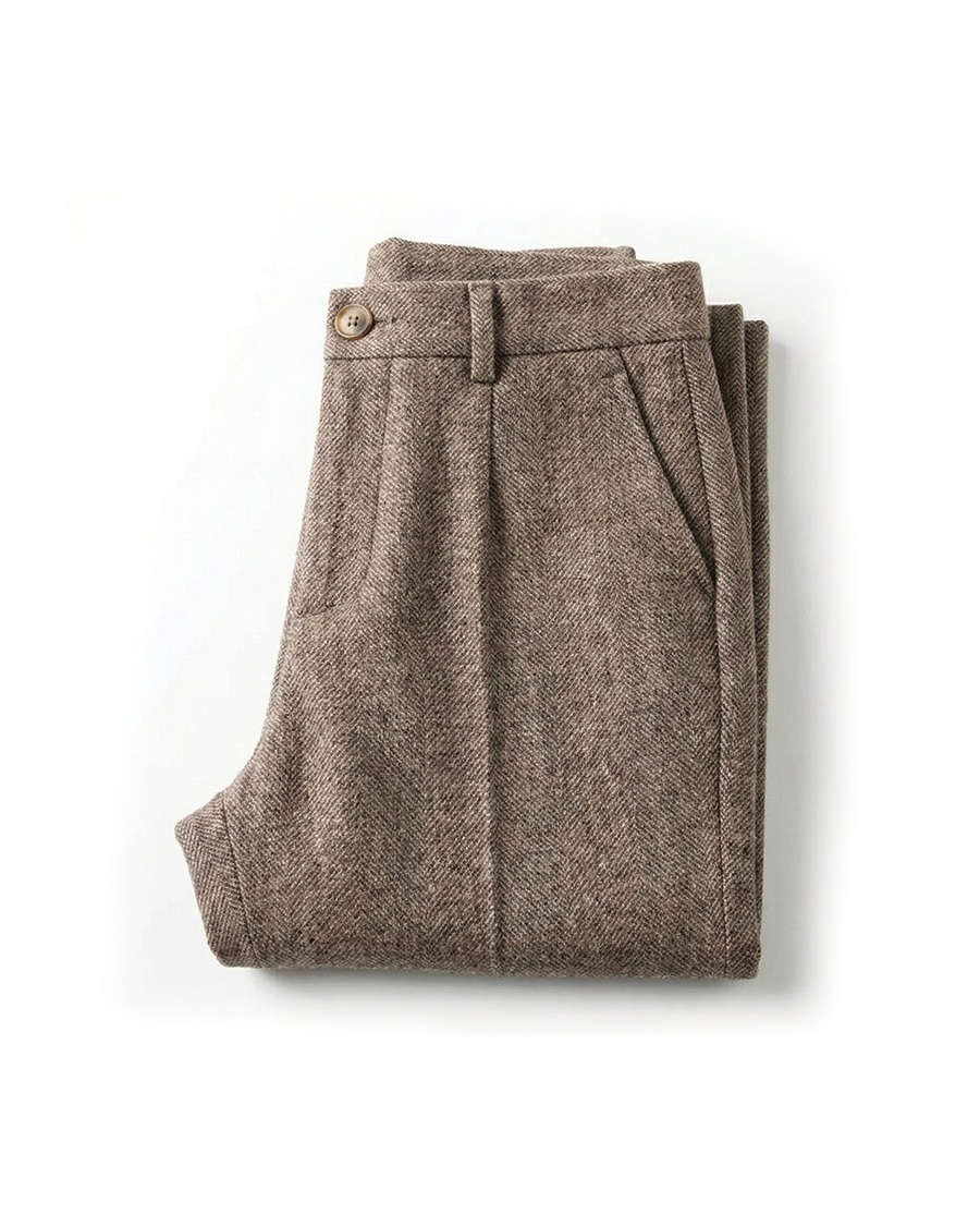 Men's Tailored Herringbone Pants Slim Fit Classic Style Formal Wear