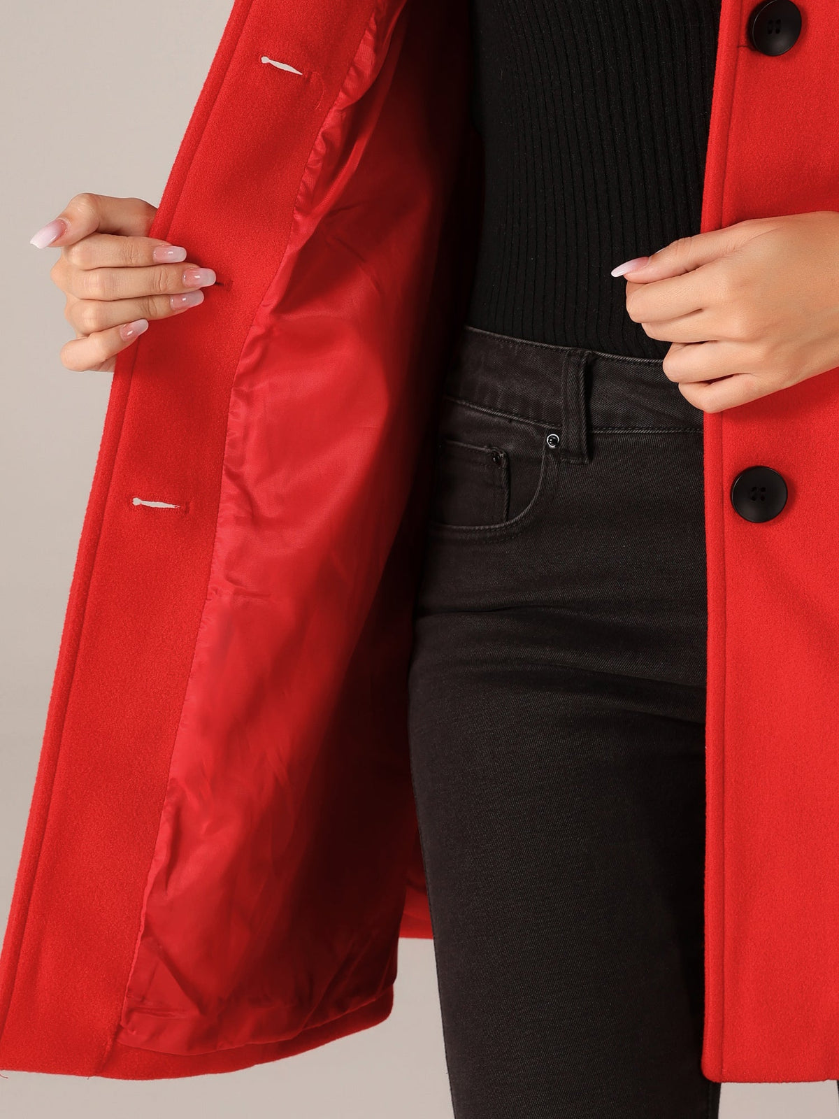 Women's Fit and Flare Coat Button-Front Classic Style Layered Chic