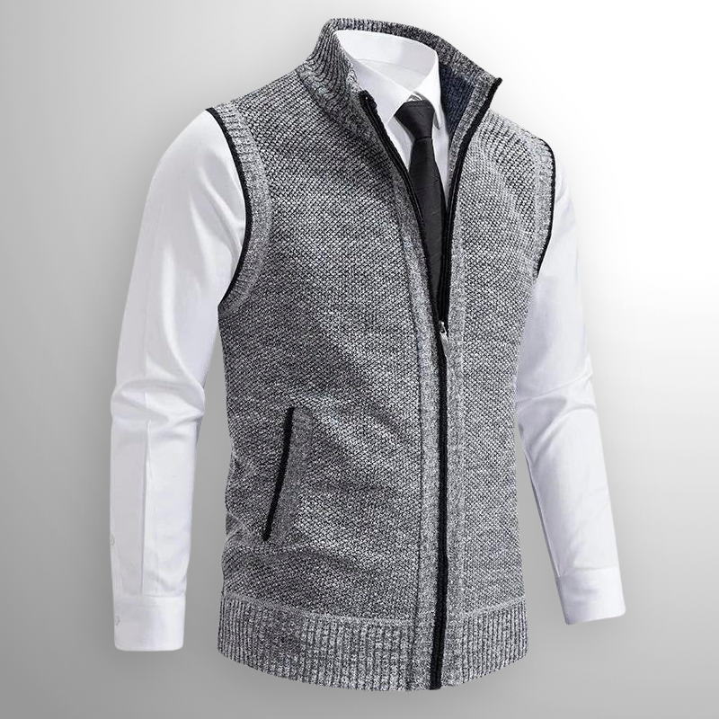Men's Zip-Up Sweater Vest Casual Fit Layering Versatile Everyday Style
