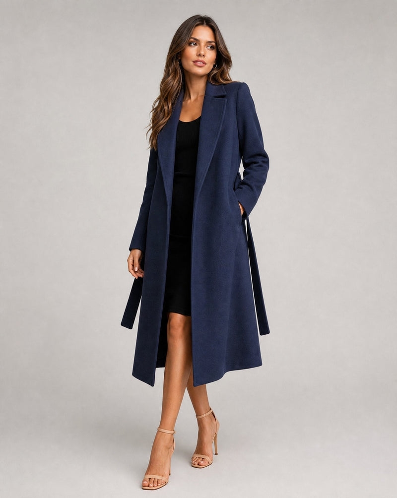 Women's Belted Trench Coat Long Lapel Style Classic Elegant Outerwear