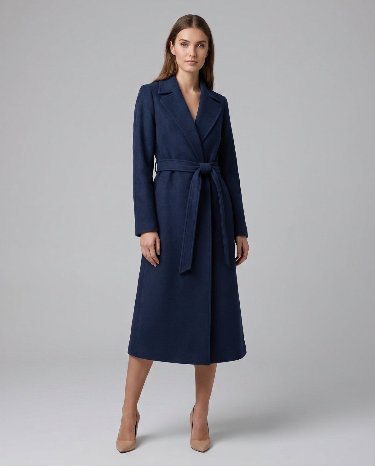 Women's Belted Trench Coat Long Lapel Style Classic Elegant Outerwear