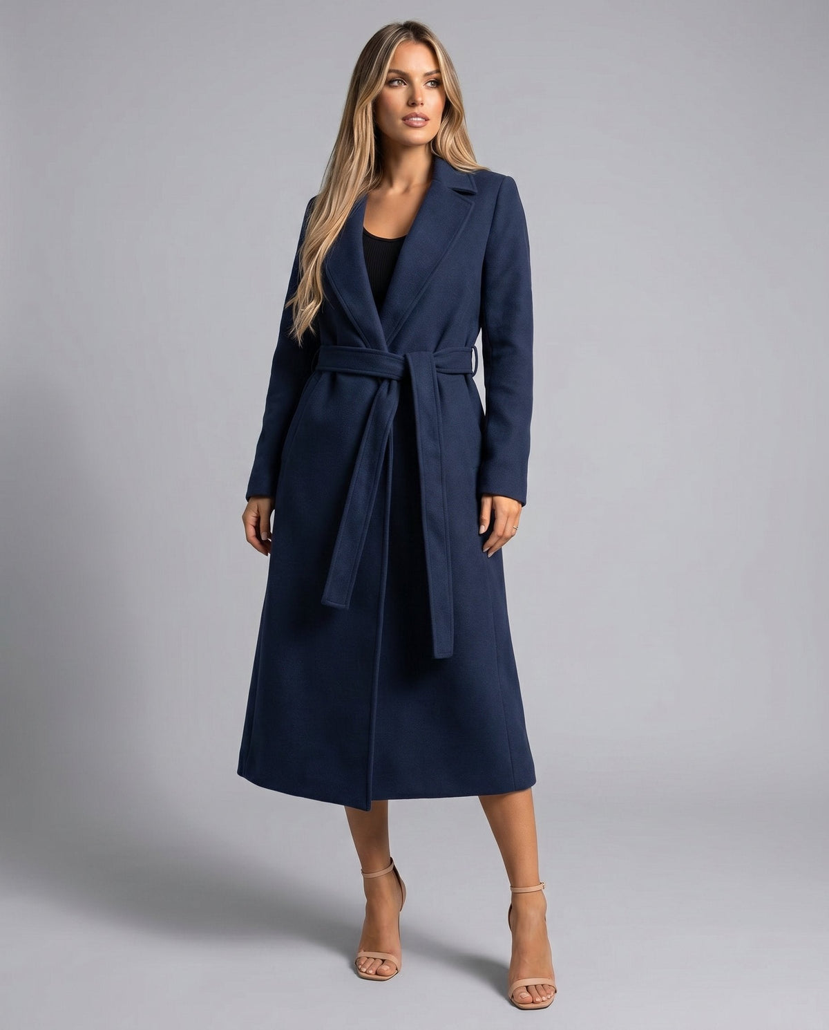Women's Belted Trench Coat Long Lapel Style Classic Elegant Outerwear