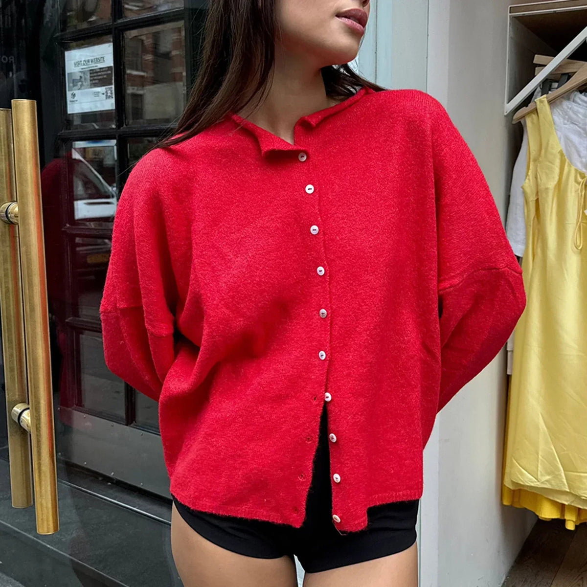 Women's Knit Cardigan Long Sleeve Collared Button Front Relaxed Style