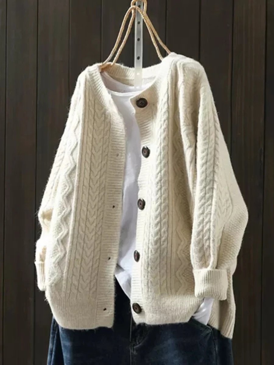 Women's Oversized Cable-Knit Cardigan Sweater Button-Down Cozy Layering