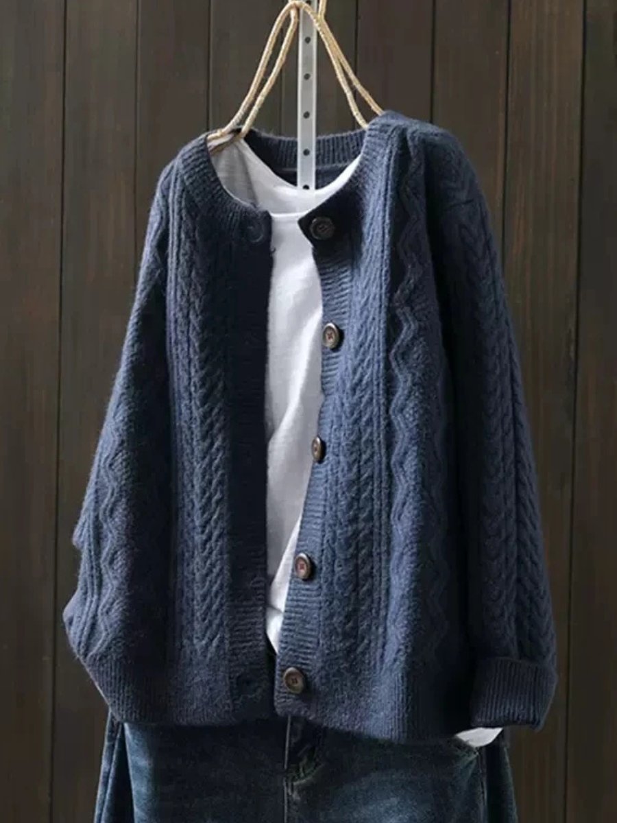 Women's Oversized Cable-Knit Cardigan Sweater Button-Down Cozy Layering