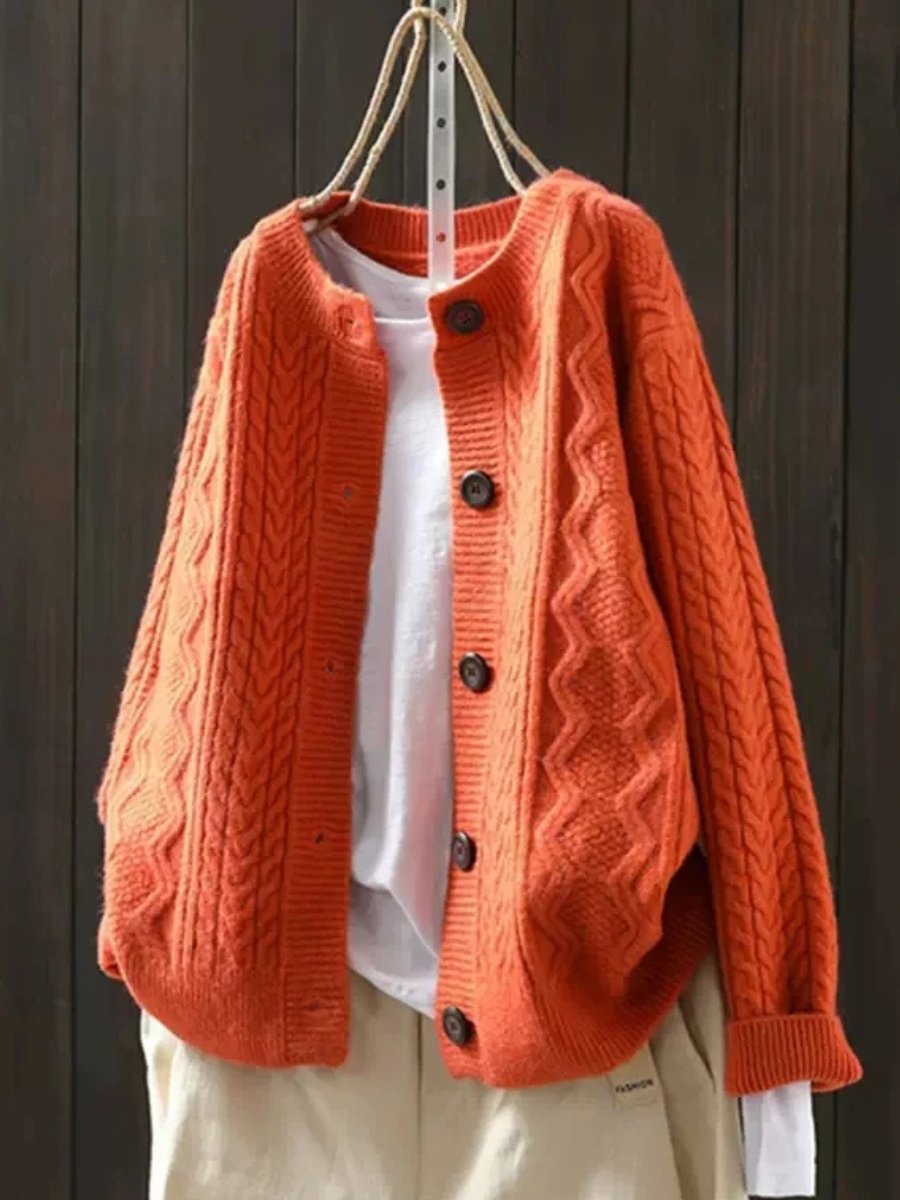 Women's Oversized Cable-Knit Cardigan Sweater Button-Down Cozy Layering