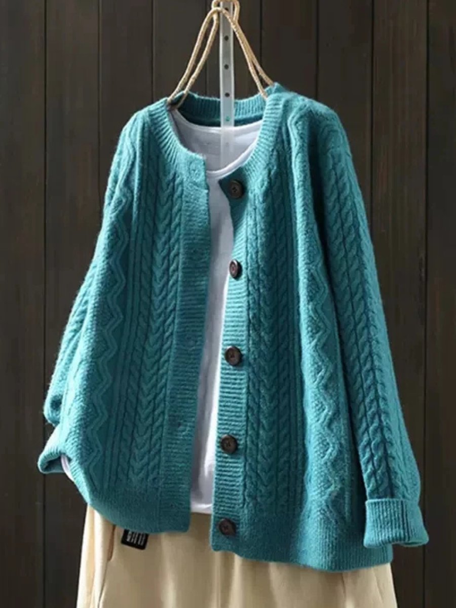 Women's Oversized Cable-Knit Cardigan Sweater Button-Down Cozy Layering