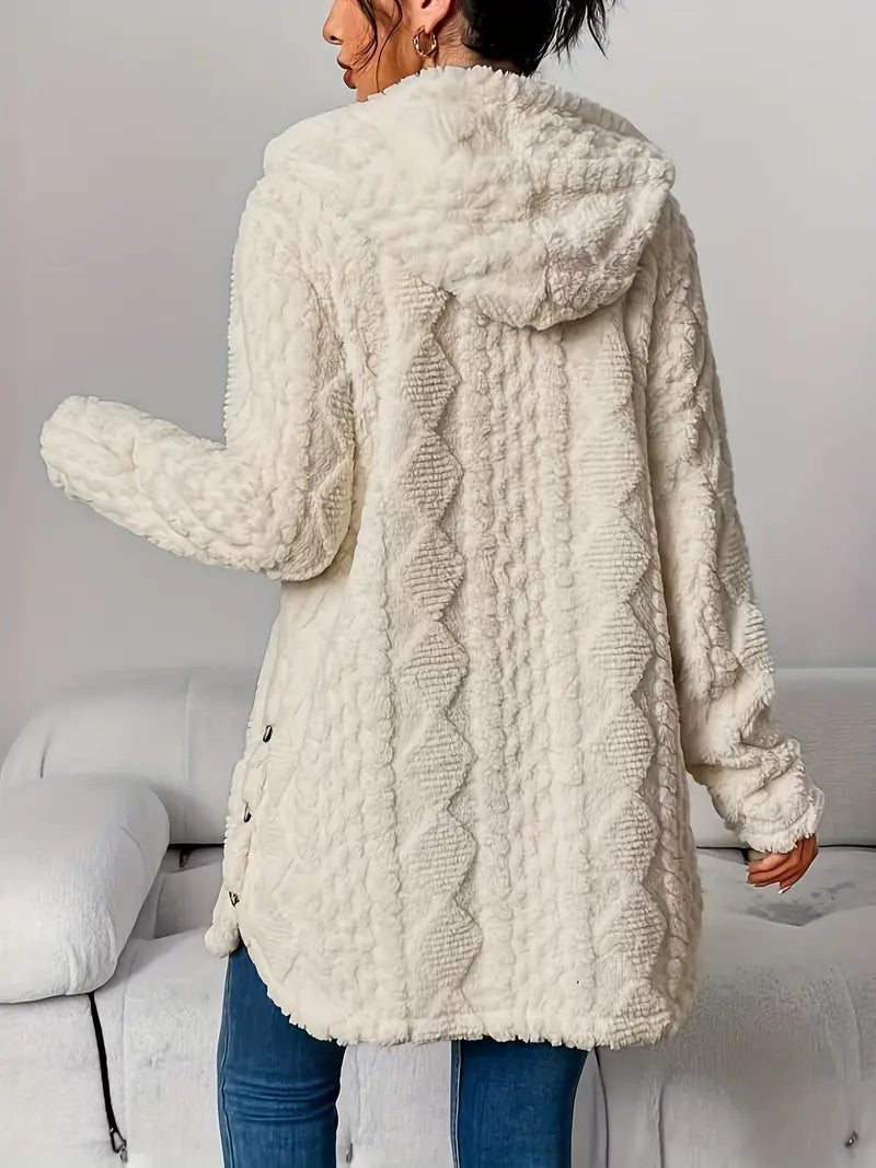 Women's Hooded Cardigan Sweater Button-Front Long Style Cozy Layering
