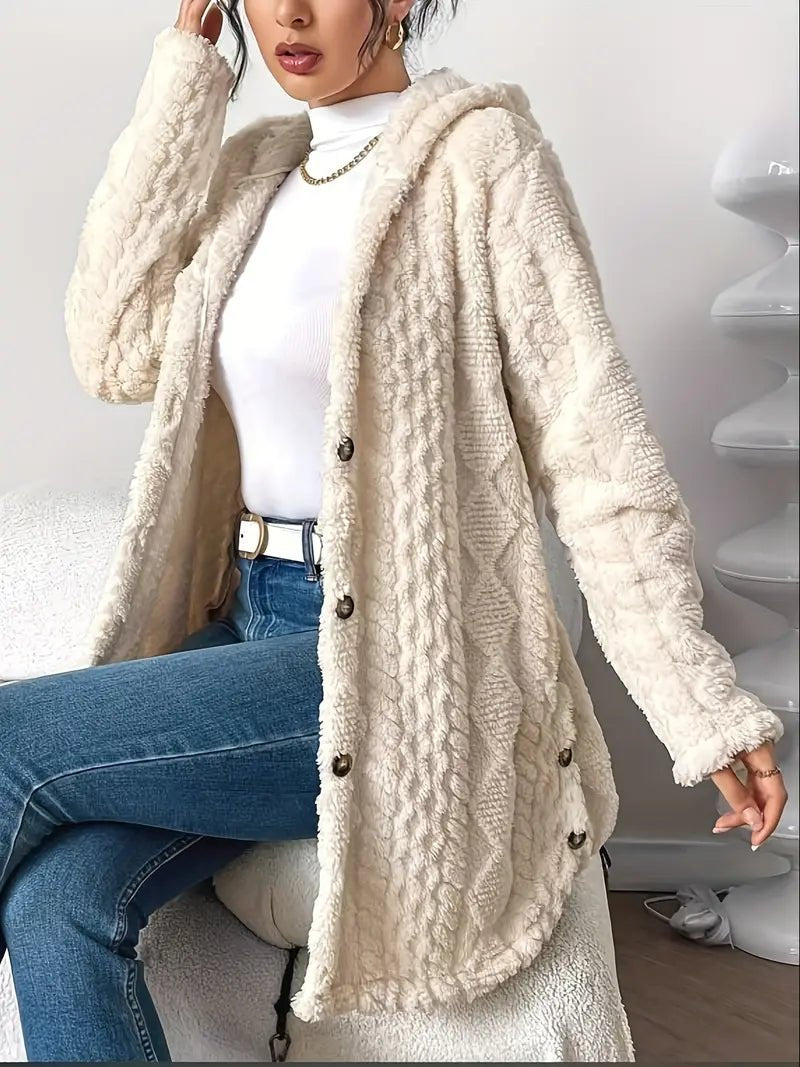 Women's Hooded Cardigan Sweater Button-Front Long Style Cozy Layering