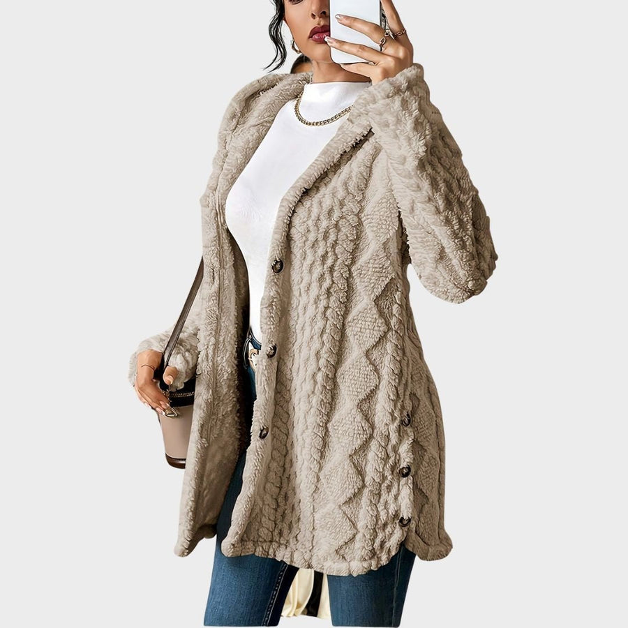 Women's Hooded Cardigan Sweater Button-Front Long Style Cozy Layering