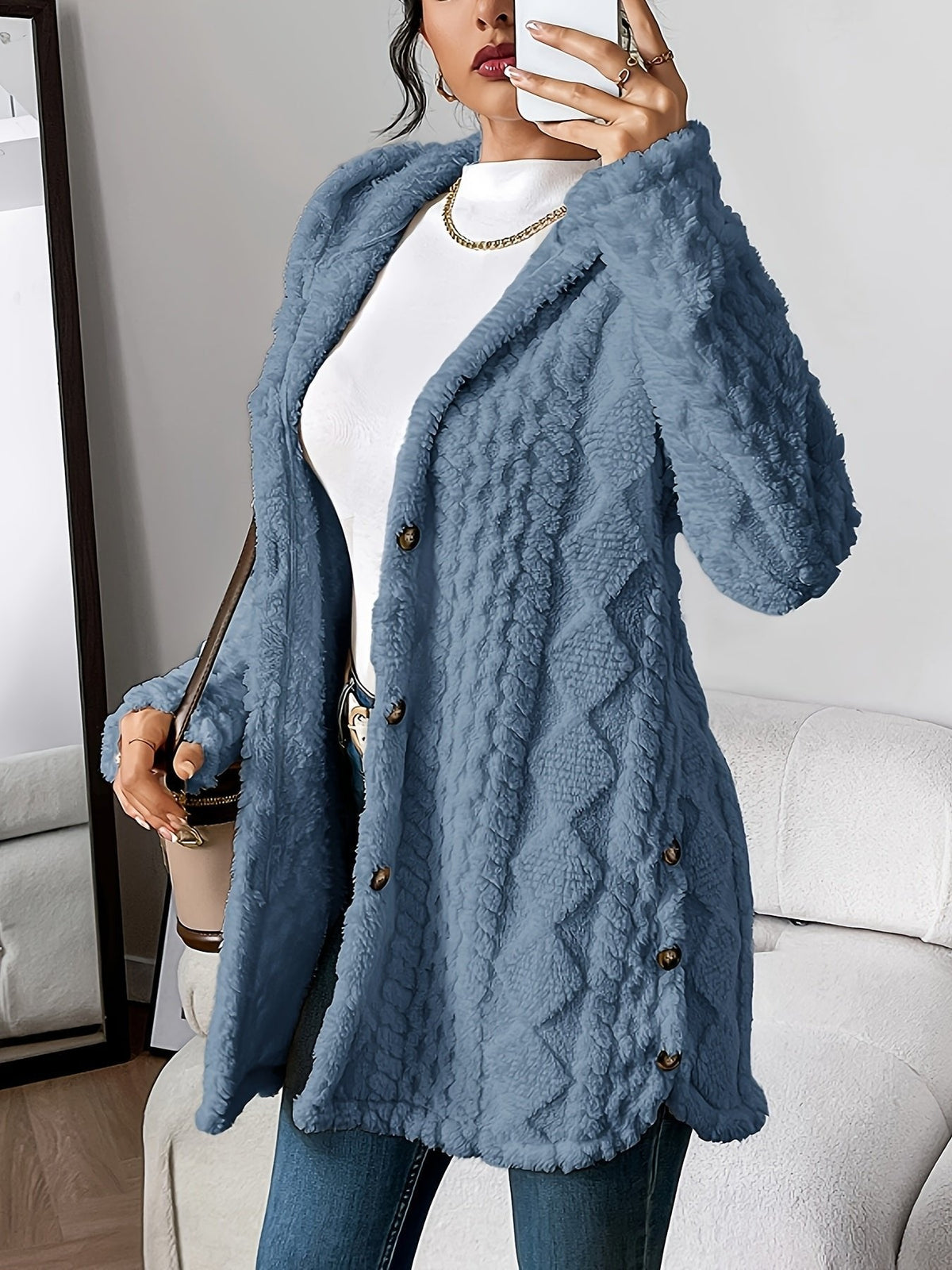 Women's Hooded Cardigan Sweater Button-Front Long Style Cozy Layering