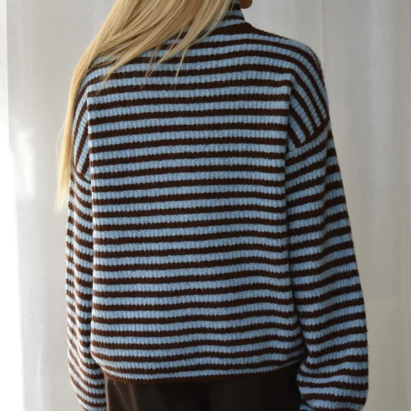 Women's Oversized Ribbed Cardigan High Collar Long Sleeve Zip Front Knit