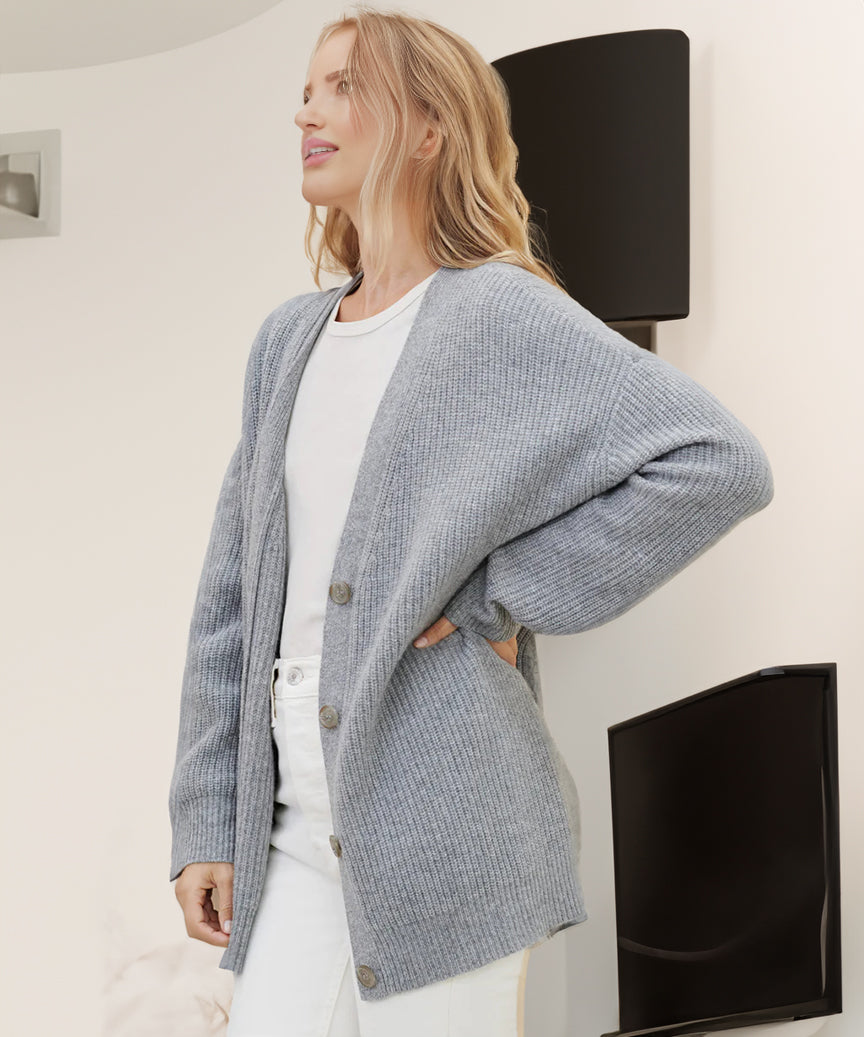 Women's Oversized Ribbed Cardigan V-Neck Long Sleeve Button Front Knit Casual