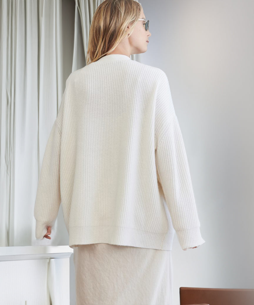 Women's Oversized Ribbed Cardigan V-Neck Long Sleeve Button Front Knit Casual