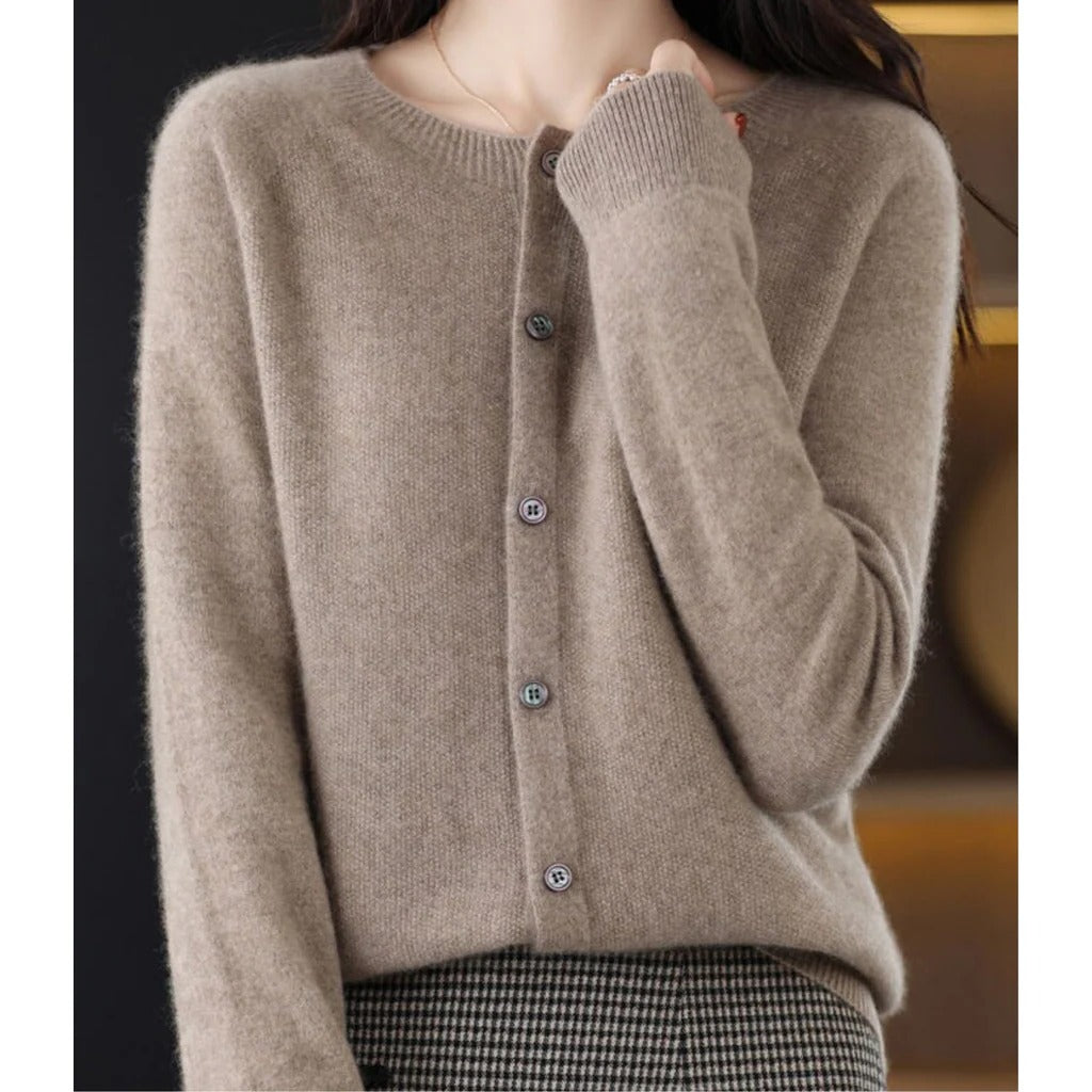 Women's Knit Cardigan Long Sleeve Round Neck Button Front Relaxed Style