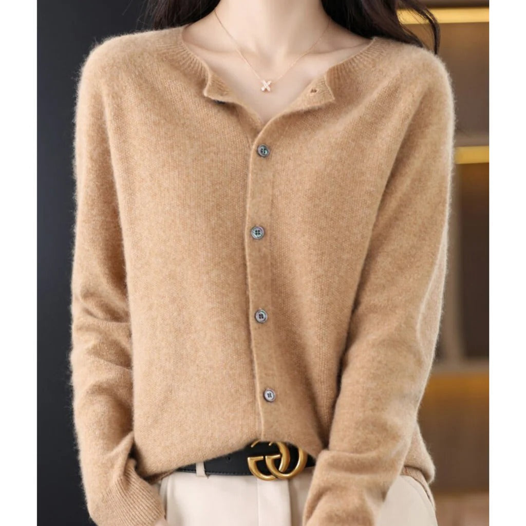 Women's Knit Cardigan Long Sleeve Round Neck Button Front Relaxed Style