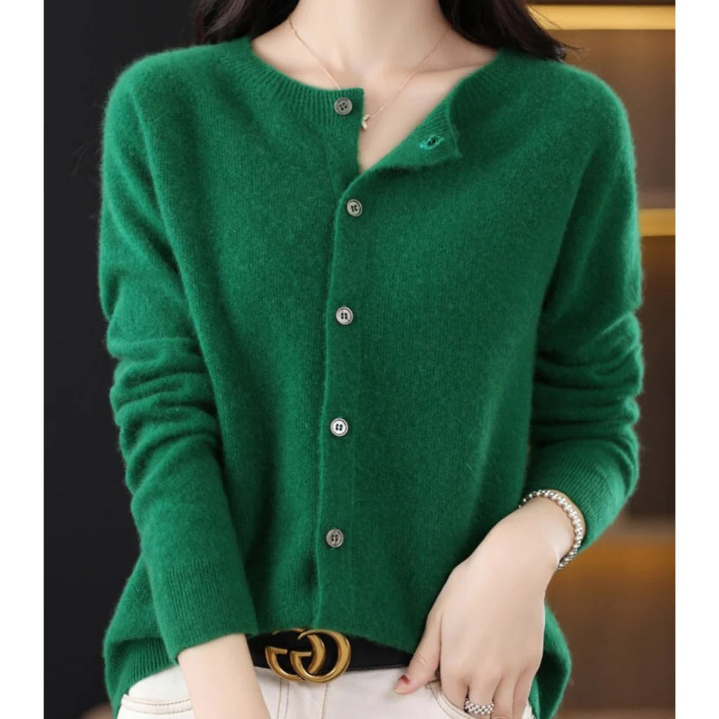 Women's Knit Cardigan Long Sleeve Round Neck Button Front Relaxed Style