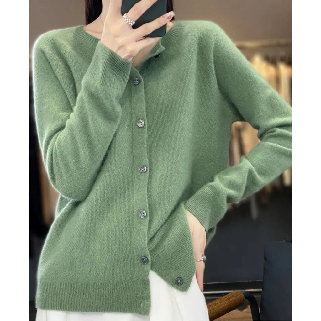 Women's Knit Cardigan Long Sleeve Round Neck Button Front Relaxed Style