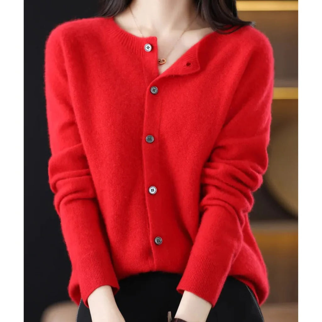 Women's Knit Cardigan Long Sleeve Round Neck Button Front Relaxed Style