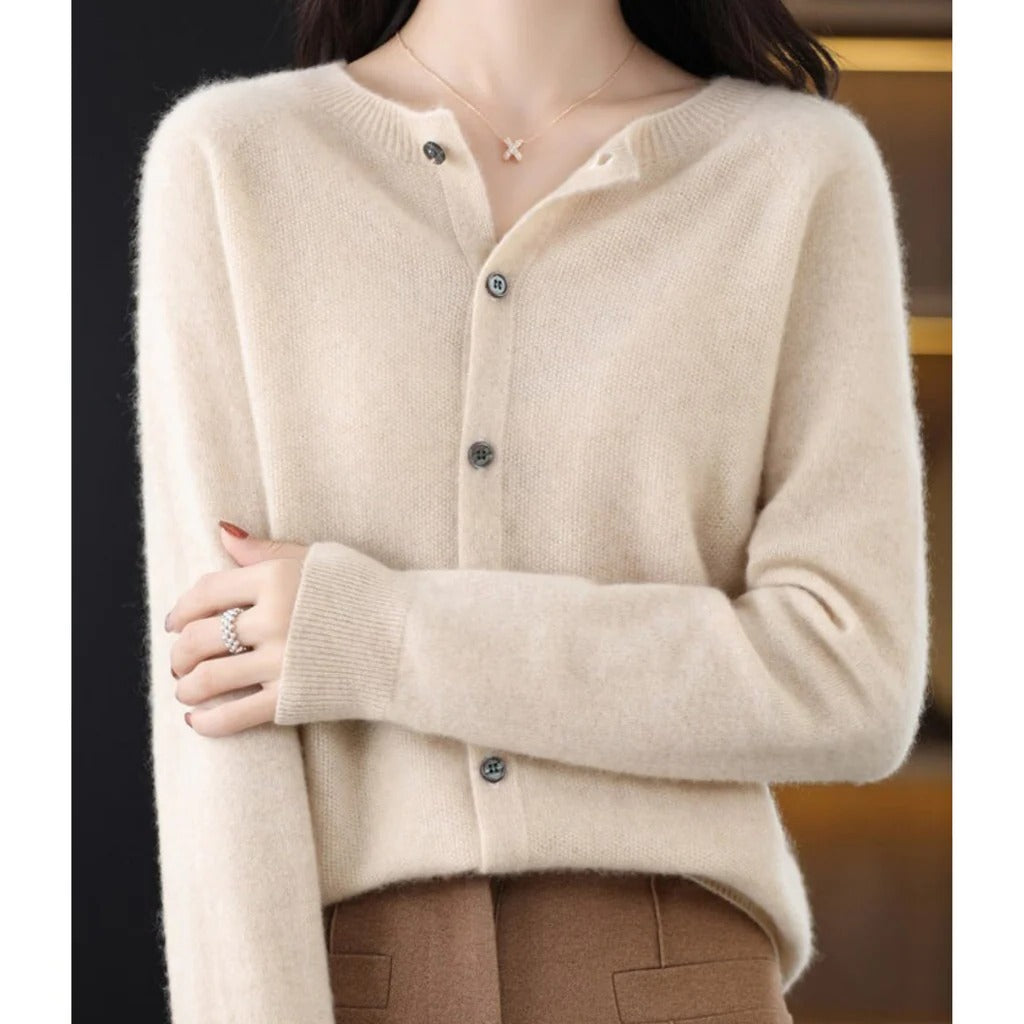 Women's Knit Cardigan Long Sleeve Round Neck Button Front Relaxed Style