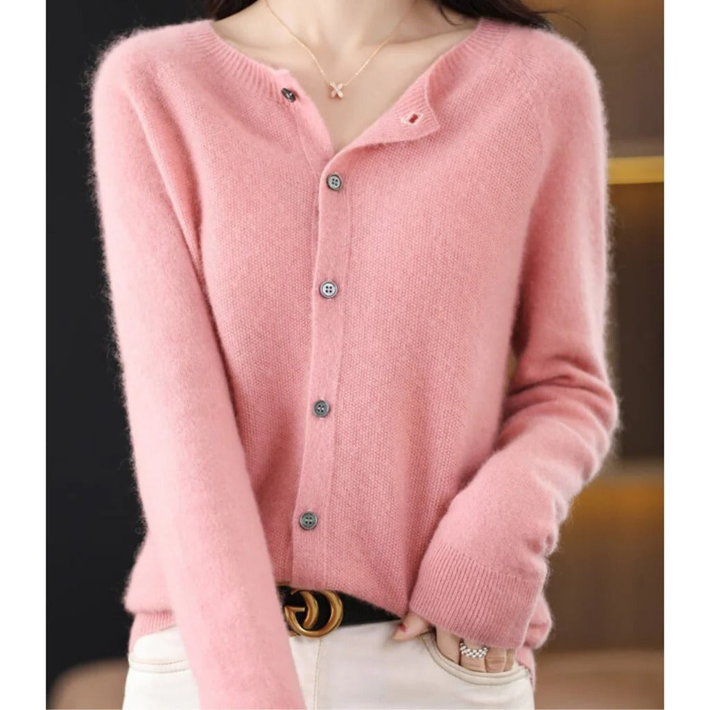 Women's Knit Cardigan Long Sleeve Round Neck Button Front Relaxed Style