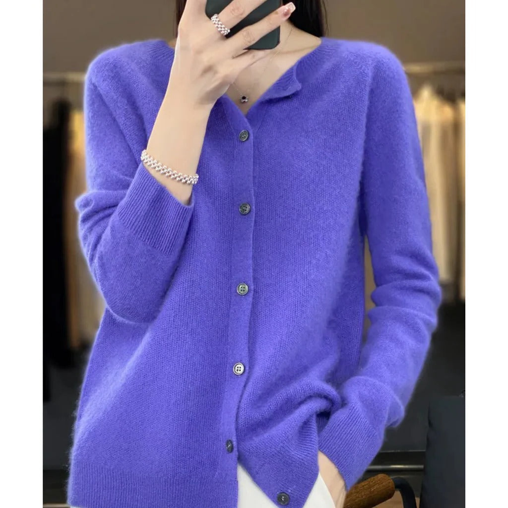 Women's Knit Cardigan Long Sleeve Round Neck Button Front Relaxed Style
