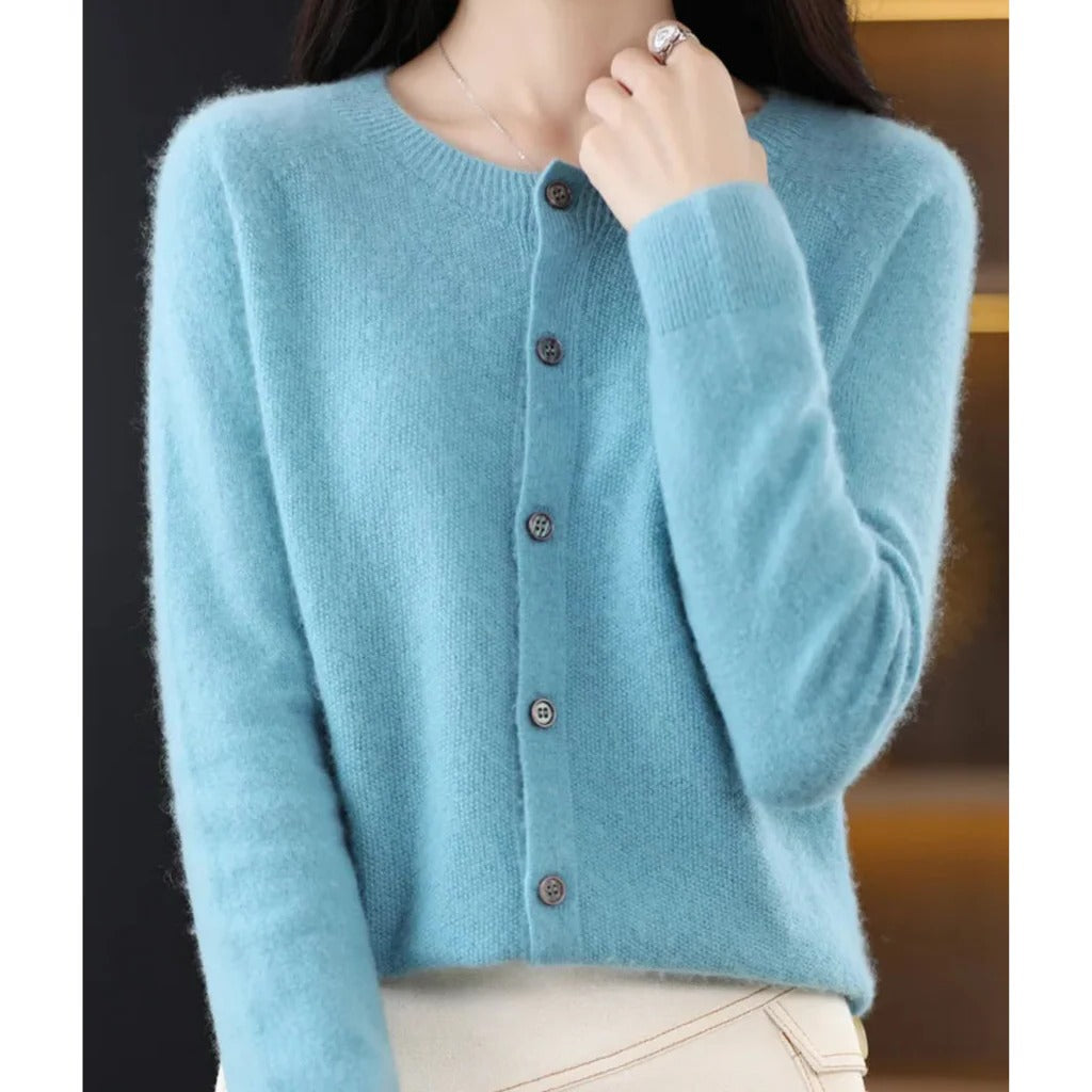 Women's Knit Cardigan Long Sleeve Round Neck Button Front Relaxed Style