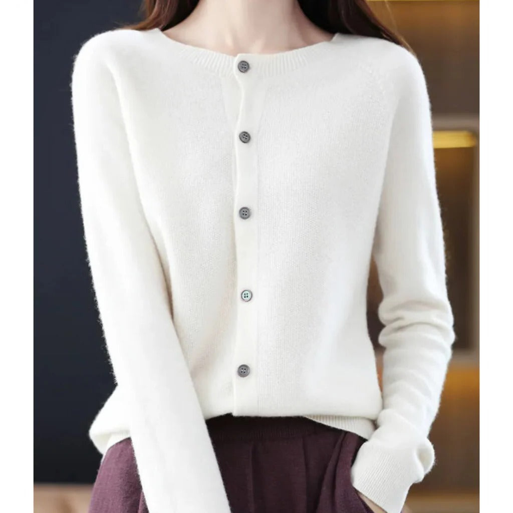 Women's Knit Cardigan Long Sleeve Round Neck Button Front Relaxed Style
