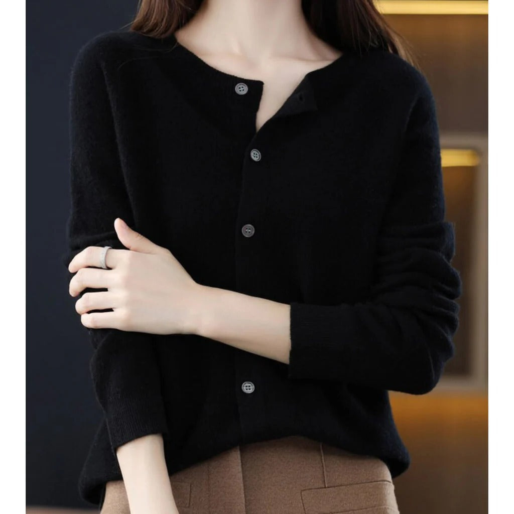 Women's Knit Cardigan Long Sleeve Round Neck Button Front Relaxed Style