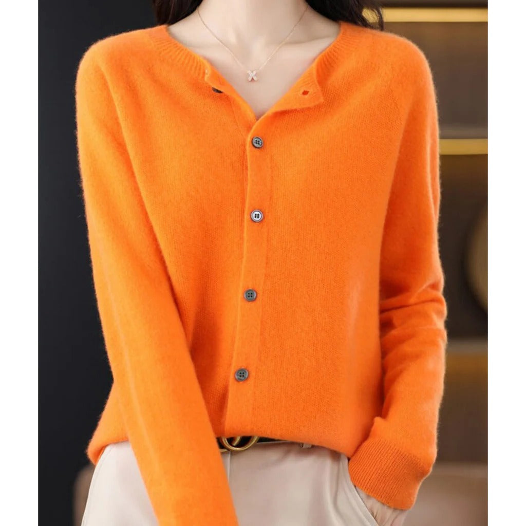 Women's Knit Cardigan Long Sleeve Round Neck Button Front Relaxed Style