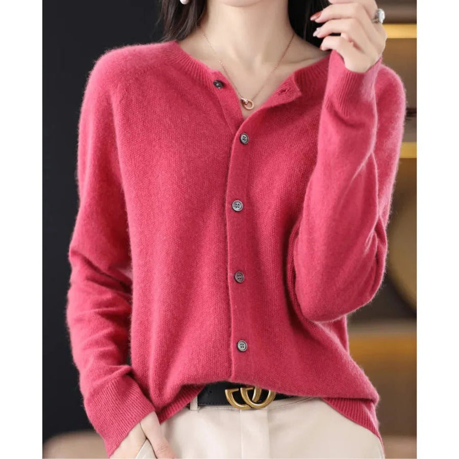 Women's Knit Cardigan Long Sleeve Round Neck Button Front Relaxed Style
