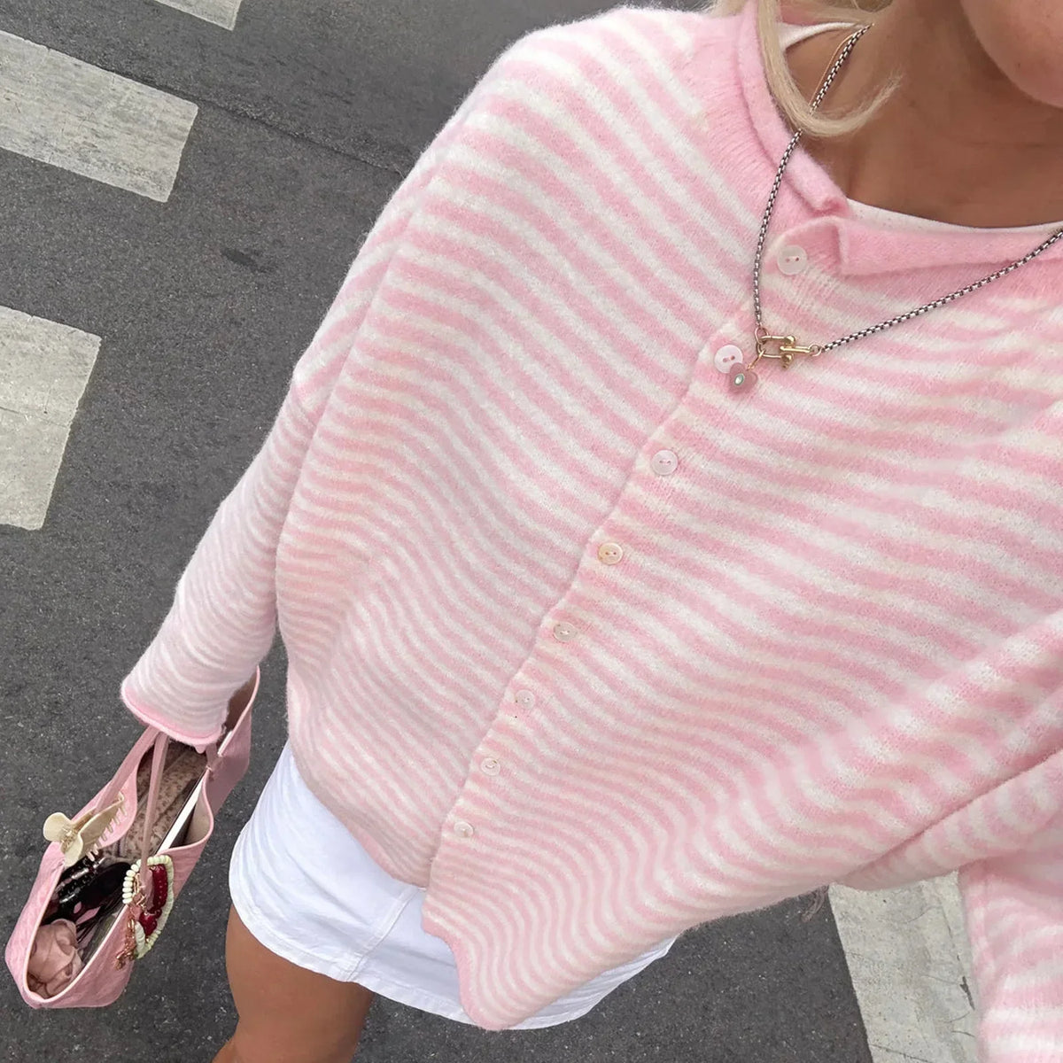 Women's Oversized Striped Cardigan Sweater Long Sleeve Button Front Knit Style