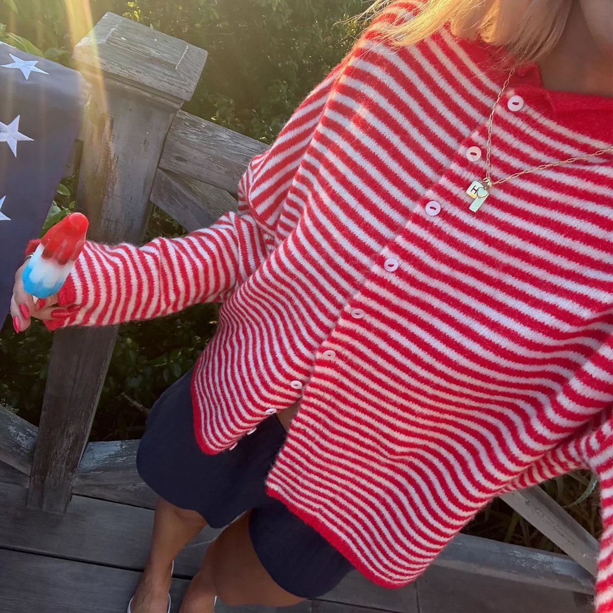Women's Oversized Striped Cardigan Sweater Long Sleeve Button Front Knit Style