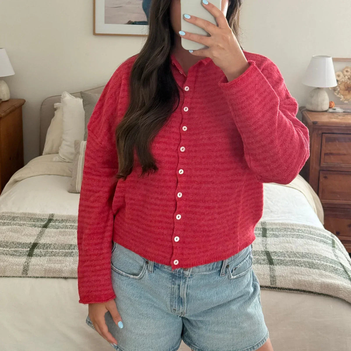 Women's Oversized Striped Cardigan Sweater Long Sleeve Button Front Knit Style